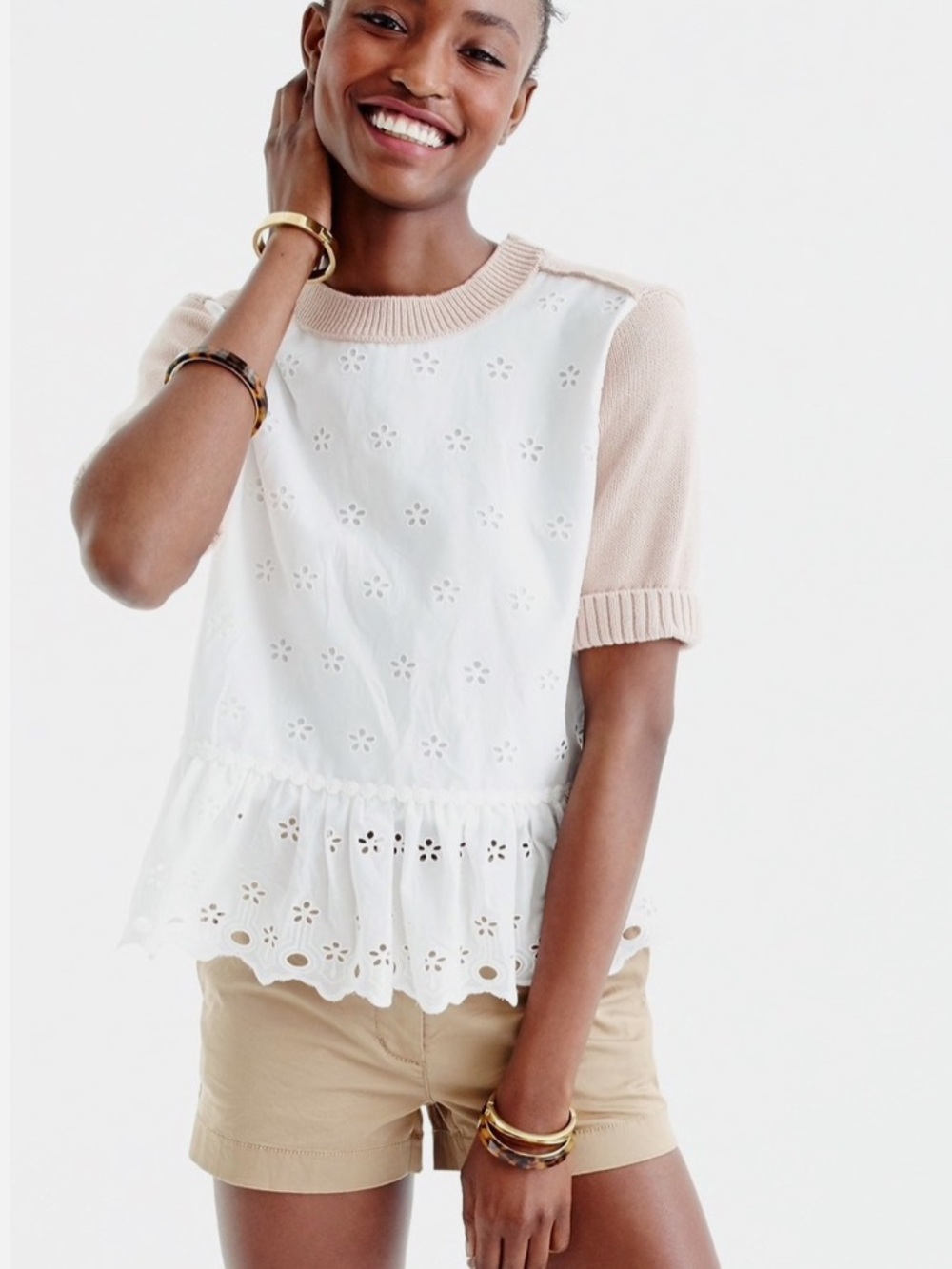 J CREW Peplum Colorblock Eyelet Sweater